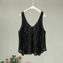 Load image into Gallery viewer, Cotton Knit Hollow Vintage Sleeveless Vest Top: Black / Missy / One Size
