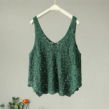 Load image into Gallery viewer, Cotton Knit Hollow Vintage Sleeveless Vest Top: Black / Missy / One Size
