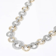 Load image into Gallery viewer, 14K Gold Plated Two Tone CZ Stone Paved Ring Link Necklace
