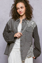 Load image into Gallery viewer, Boho Lace Patchwork Knit Long Sleeve Shirt Jacket Top: DENIM / L
