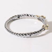 Load image into Gallery viewer, Two Tone CZ Pave X Accent Bangle Bracelet: B / ONE SIZE
