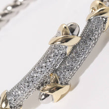 Load image into Gallery viewer, Two Tone CZ Pave X Accent Bangle Bracelet: B / ONE SIZE
