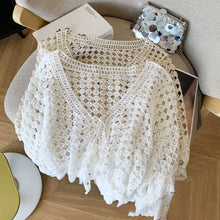 Load image into Gallery viewer, Crochet Hollow Out Cropped Beach Cover Up: White / Missy / One Size
