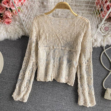 Load image into Gallery viewer, Crochet Cutout Long Sleeve Lace Mesh Top: White / Missy / One Size
