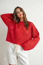 Load image into Gallery viewer, Crew Neck Crochet Sweater CREAM STAR S-M-L
