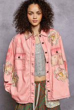 Load image into Gallery viewer, Balloon sleeve floral patch detail denim jacket: DENIM / S
