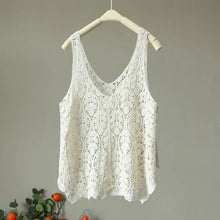 Load image into Gallery viewer, Cotton Knit Hollow Vintage Sleeveless Vest Top: Black / Missy / One Size
