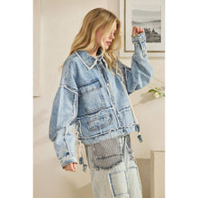 Load image into Gallery viewer, ROPE DETAILED PATCHWORK DENIM JACKET: DENIM / S-M-L-XL(2-2-2-2)
