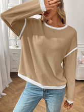 Load image into Gallery viewer, Color Block Loose Long Sleeve Top: Blue / Missy / XL

