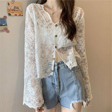 Load image into Gallery viewer, Crochet Cutout Long Sleeve Lace Mesh Top: White / Missy / One Size
