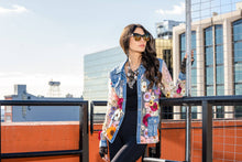 Load image into Gallery viewer, Floral Embroidered Mesh Denim Jacket: XL
