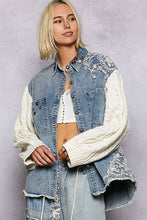 Load image into Gallery viewer, Boho Lace Patchwork Knit Long Sleeve Shirt Jacket Top: DENIM / M
