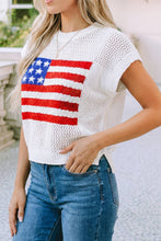 Load image into Gallery viewer, LDC Flag Graphic Short Sleeve Sweater Top: Fiery Red / S
