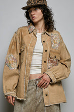 Load image into Gallery viewer, Balloon sleeve floral patch detail denim jacket: DENIM / S
