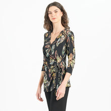 Load image into Gallery viewer, TU335P1 - Surplice Faux Wrap Side Tie Tunic, Leaf Colorburst: Black Multi / S
