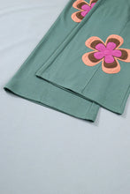 Load image into Gallery viewer, Flower Drawstring Contrasted Elastic Waist Wide Leg Pants: Green / L
