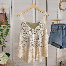Load image into Gallery viewer, Cotton Knit Hollow Vintage Sleeveless Vest Top: Black / Missy / One Size
