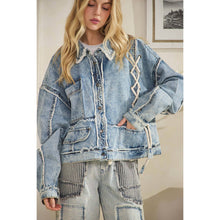 Load image into Gallery viewer, ROPE DETAILED PATCHWORK DENIM JACKET: DENIM / S-M-L-XL(2-2-2-2)
