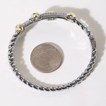 Load image into Gallery viewer, Two Tone CZ Pave X Accent Bangle Bracelet: B / ONE SIZE
