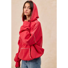 Load image into Gallery viewer, BRUSHED TERRY HALF ZIP UP HOODIE TOP WITH JEWELED: BLACK / XL
