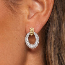 Load image into Gallery viewer, Two -Tone CZ Circle Drop Earrings: E / ONE SIZE
