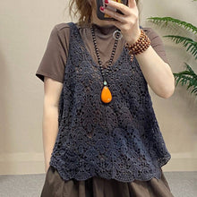 Load image into Gallery viewer, Cotton Knit Hollow Vintage Sleeveless Vest Top: Black / Missy / One Size
