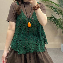 Load image into Gallery viewer, Cotton Knit Hollow Vintage Sleeveless Vest Top: Black / Missy / One Size

