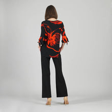 Load image into Gallery viewer, TU331P4 - Tie Cuff Curved Hem Tunic - Floral Eclipse: Red/Black / XS
