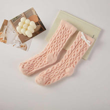 Load image into Gallery viewer, 6Pairs - Bow Accent Cozy Fuzzy Cable Knit Crew Socks Set
