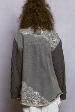 Load image into Gallery viewer, Boho Lace Patchwork Knit Long Sleeve Shirt Jacket Top: DENIM / L
