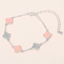 Load image into Gallery viewer, Gold Dipped Quatrefoil Charm Link Station Bracelet: Rhodium,White
