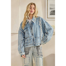 Load image into Gallery viewer, ROPE DETAILED PATCHWORK DENIM JACKET: DENIM / S-M-L-XL(2-2-2-2)
