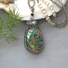 Load image into Gallery viewer, Abalone, Rhinestone &amp; Cultured Pearl Pendant Necklace
