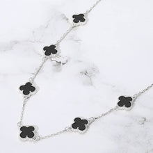Load image into Gallery viewer, Quatrefoil Stone Station Necklace: Black Rhodium
