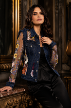 Load image into Gallery viewer, 2406-D - Denim Lace Jacket with Floral Embroidery: S
