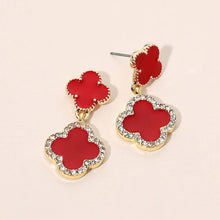 Load image into Gallery viewer, Gold Dipped Double Quatrefoil Link Drop Earrings: Gold,White
