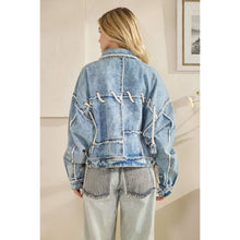 Load image into Gallery viewer, ROPE DETAILED PATCHWORK DENIM JACKET: DENIM / S-M-L-XL(2-2-2-2)

