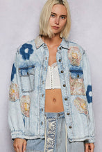 Load image into Gallery viewer, Balloon sleeve floral patch detail denim jacket: DENIM / S
