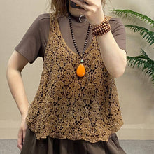 Load image into Gallery viewer, Cotton Knit Hollow Vintage Sleeveless Vest Top: Black / Missy / One Size
