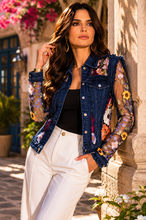 Load image into Gallery viewer, 2406-D - Denim Lace Jacket with Floral Embroidery: S
