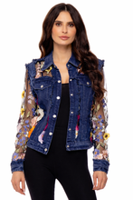 Load image into Gallery viewer, 2406-D - Denim Lace Jacket with Floral Embroidery: M
