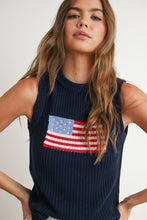 Load image into Gallery viewer, Flag Print Knitted Sleeveless Sweater - BMW7749: NAVY MULTI / S
