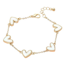 Load image into Gallery viewer, Mother of Pearl Heart Charm Station Bracelet: Ivory,Silver
