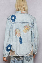 Load image into Gallery viewer, Balloon sleeve floral patch detail denim jacket: DENIM / S
