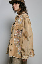 Load image into Gallery viewer, Balloon sleeve floral patch detail denim jacket: DENIM / S
