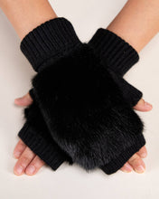Load image into Gallery viewer, Luxe Vegan Fur Rib Knit Cuff Fingerless Gloves: BLACK / One Size
