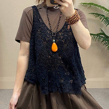 Load image into Gallery viewer, Cotton Knit Hollow Vintage Sleeveless Vest Top: Black / Missy / One Size
