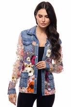 Load image into Gallery viewer, Floral Embroidered Mesh Denim Jacket: L
