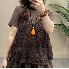 Load image into Gallery viewer, Cotton Knit Hollow Vintage Sleeveless Vest Top: Black / Missy / One Size
