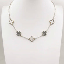Load image into Gallery viewer, Gold Dipped Quatrefoil Link Necklace: Black,Rhodium

